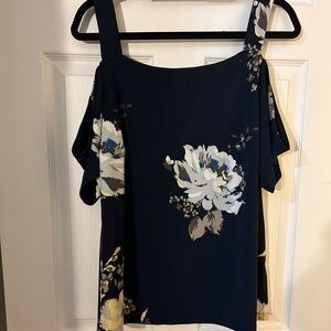 Cleo Navy Floral Cold Shoulder Top Size L